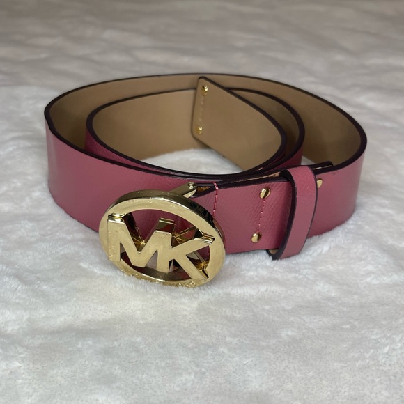 Michael Kors Rose Leather Belt with Gold MK Buckle Size Small - Picture 1 of 6